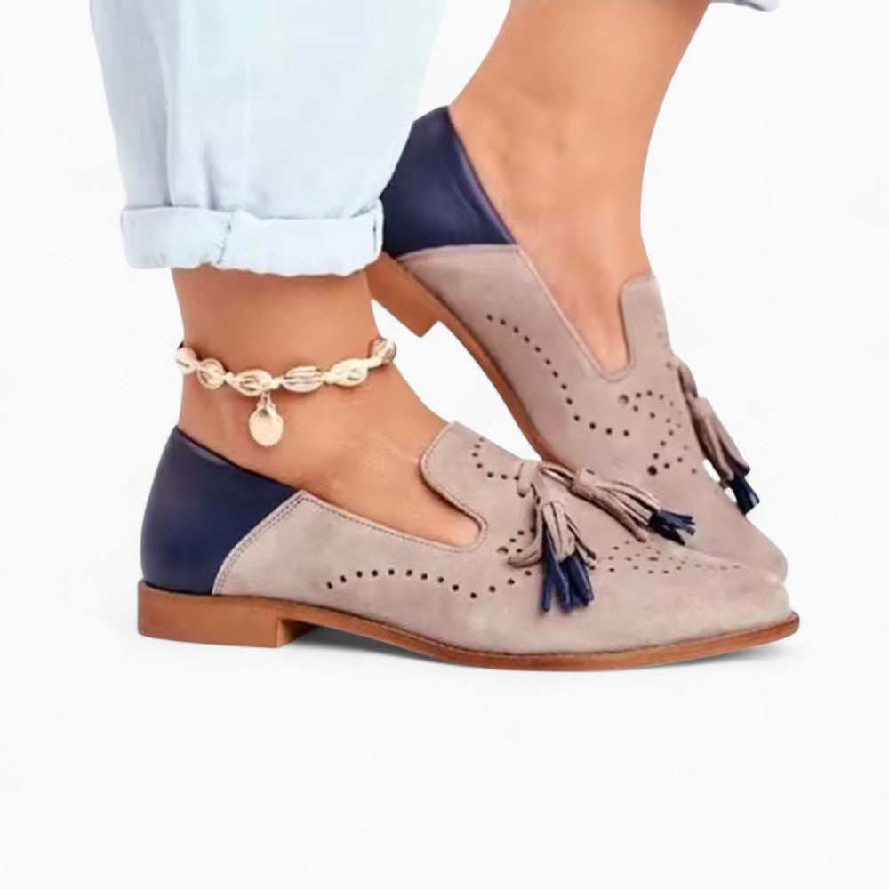 Mocassins Rose Et Bleu À Glands Pour Femme