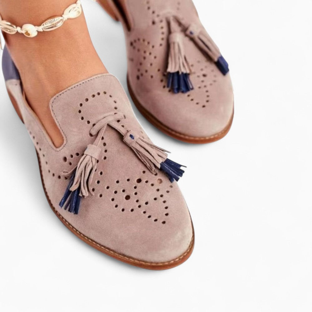 Mocassins Rose Et Bleu À Glands Pour Femme