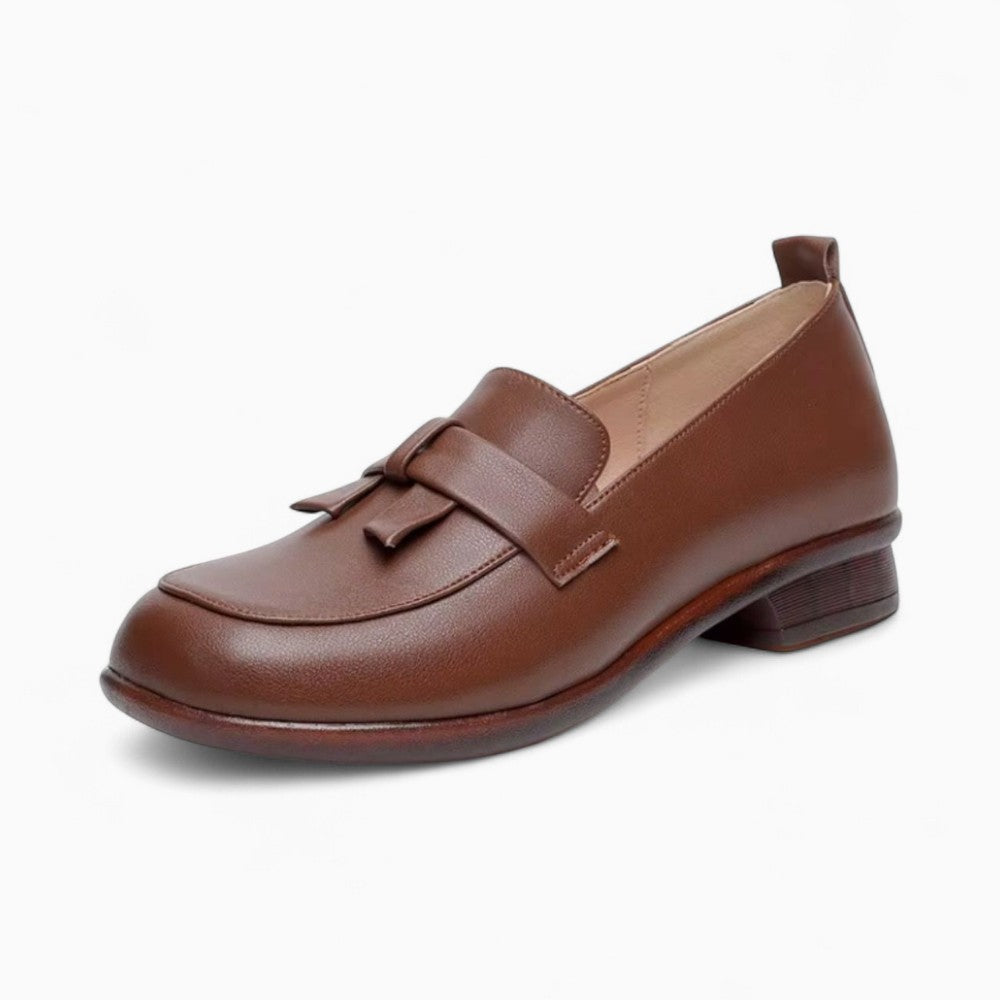 Mocassins Rétro En Cuir Souple À Talons Carré Pour Femmes