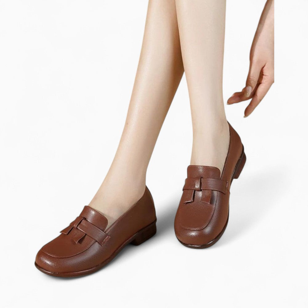 Mocassins Rétro En Cuir Souple À Talons Carré Pour Femmes