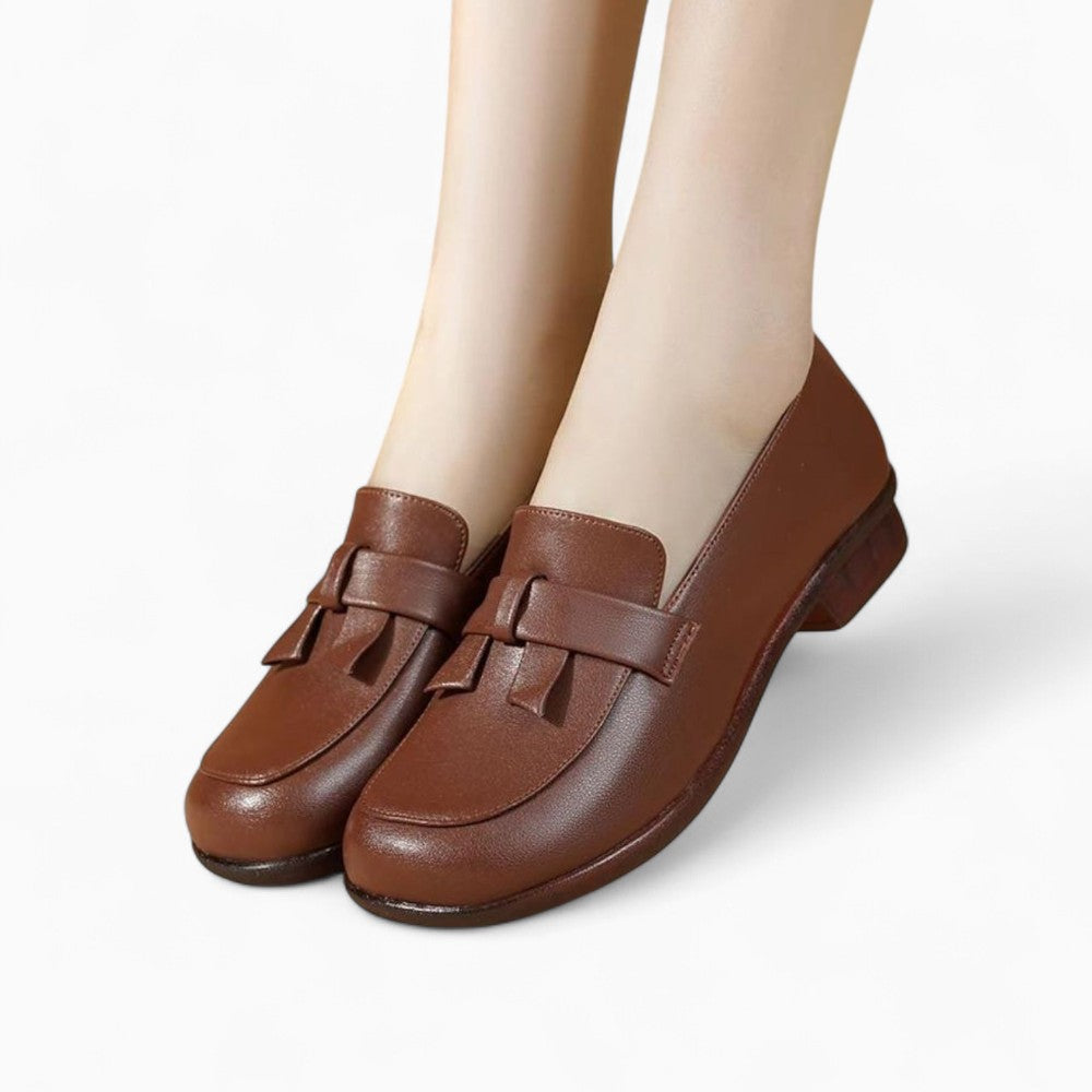 Mocassins Rétro En Cuir Souple À Talons Carré Pour Femmes