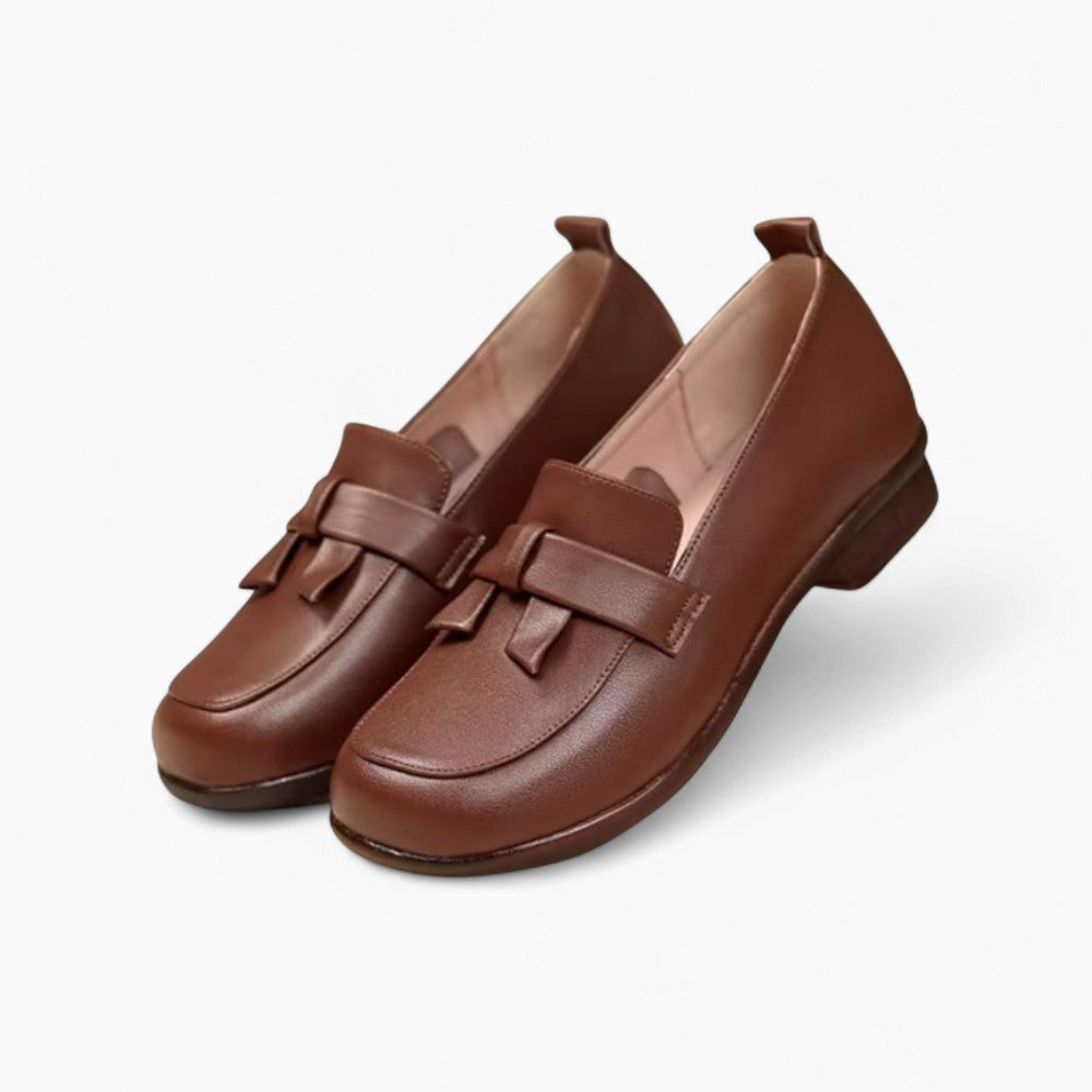 Mocassins Rétro En Cuir Souple À Talons Carré Pour Femmes