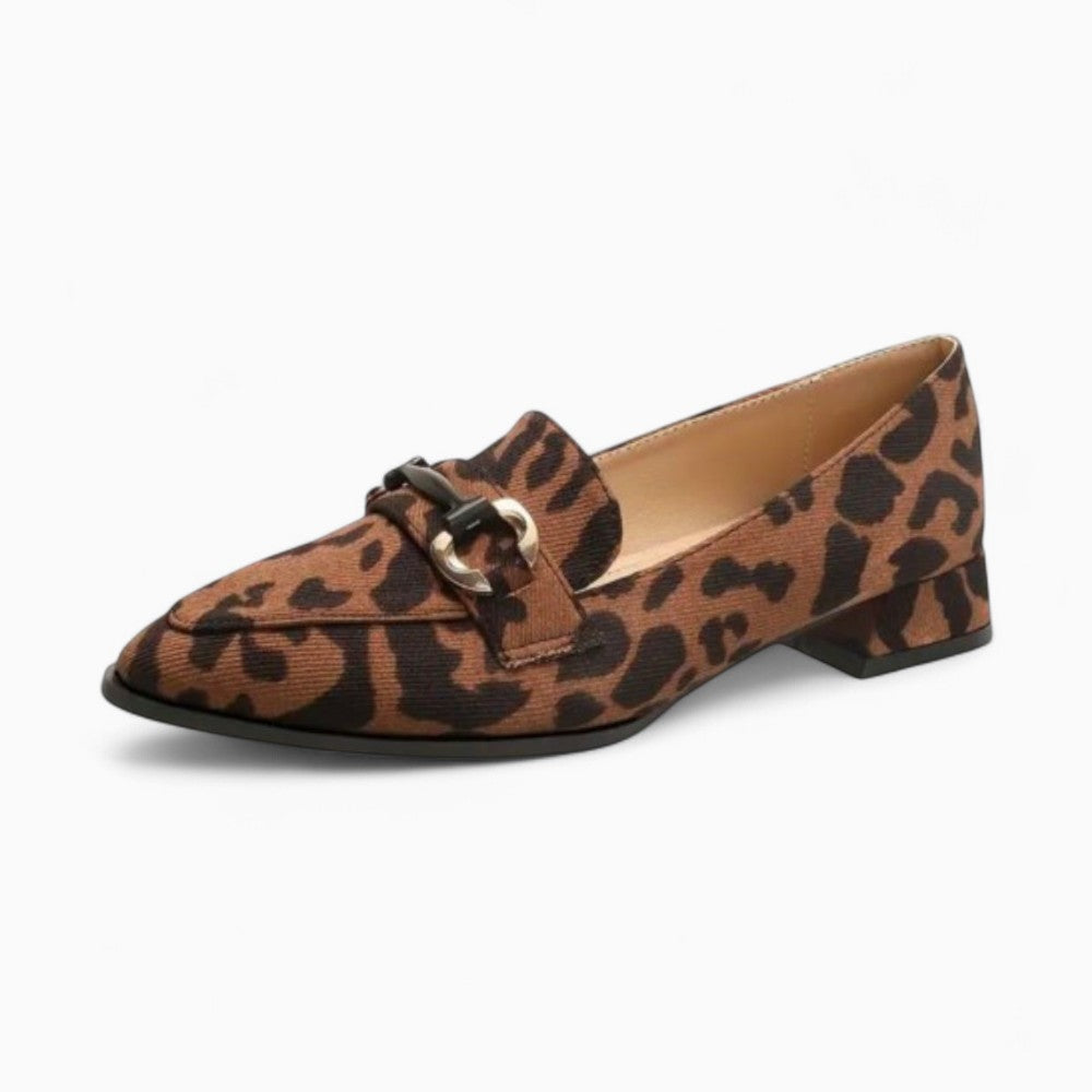 Mocassins Petit Talon Avec Imprimé Léopard Et Chaines Dorées
