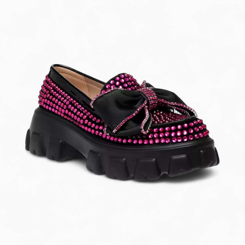 Mocassins Plateforme Avec Papillon & Strass Rose Femmes