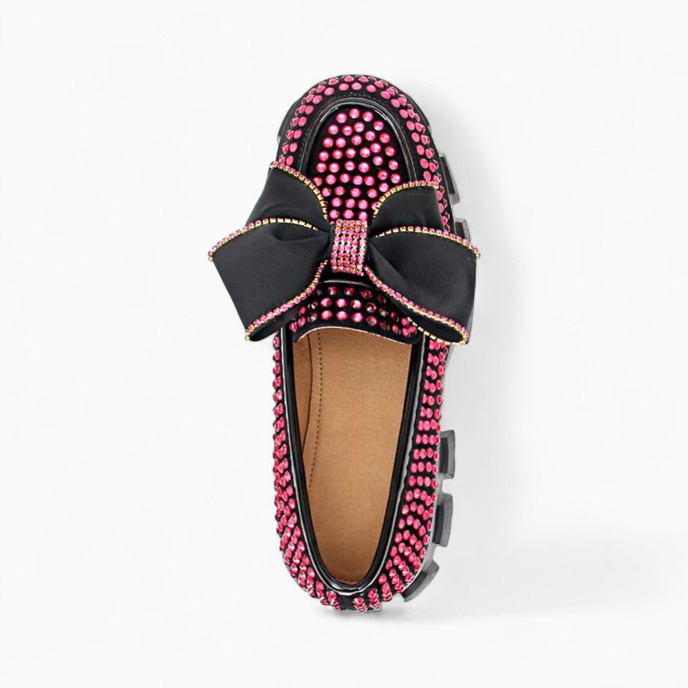 Mocassins Plateforme Avec Papillon & Strass Rose Femmes