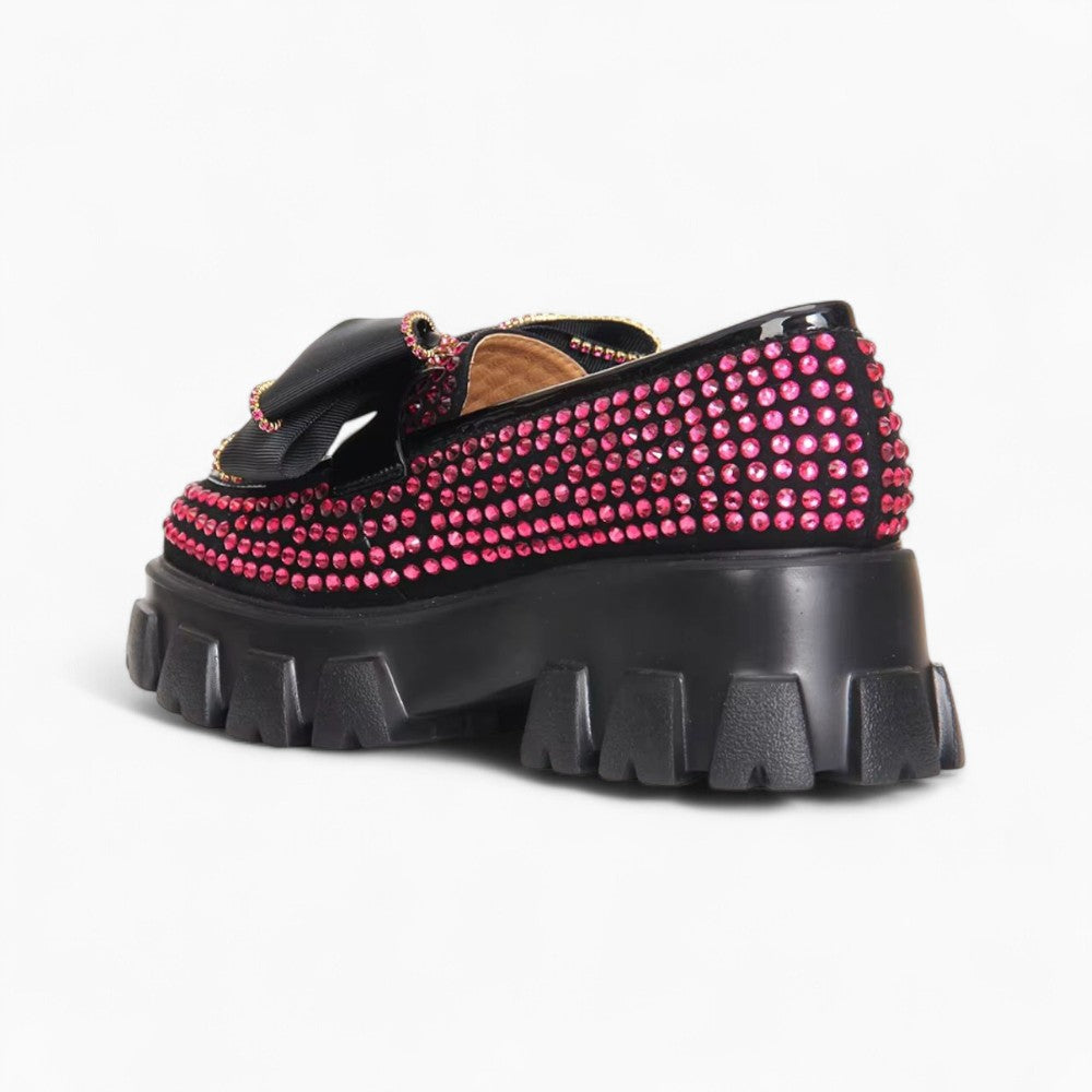 Mocassins Plateforme Avec Papillon & Strass Rose Femmes
