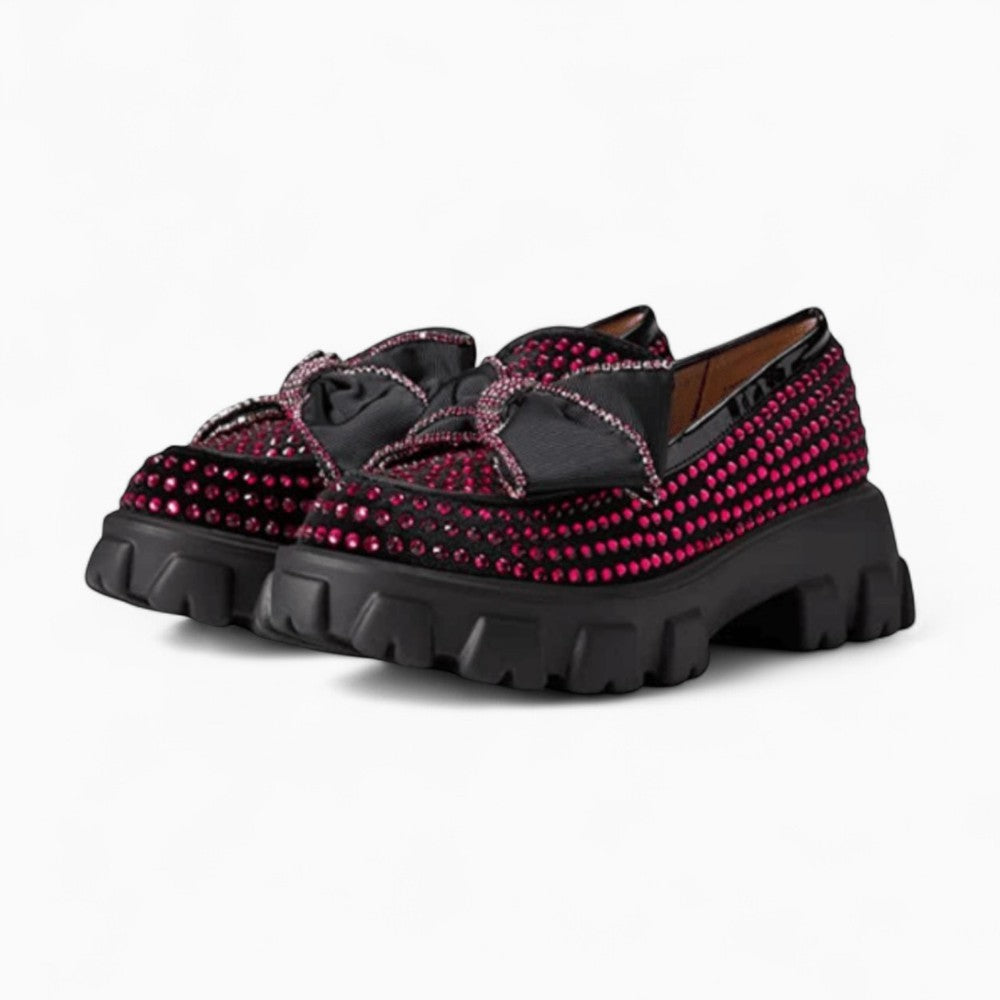 Mocassins Plateforme Avec Papillon & Strass Rose Femmes