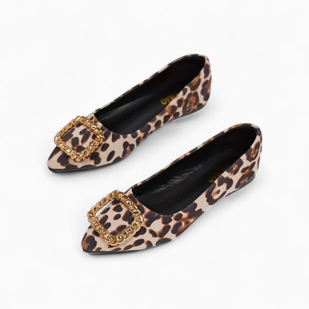 Mocassins Plats Avec Imprimé Léopard Boucle Dorée Femme