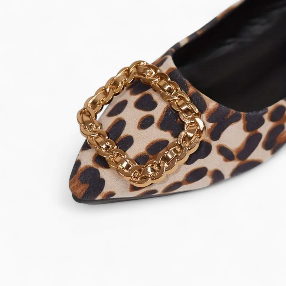 Mocassins Plats Avec Imprimé Léopard Boucle Dorée Femme