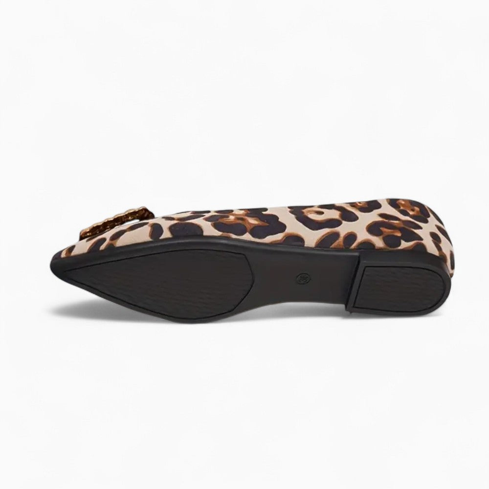 Mocassins Plats Avec Imprimé Léopard Boucle Dorée Femme