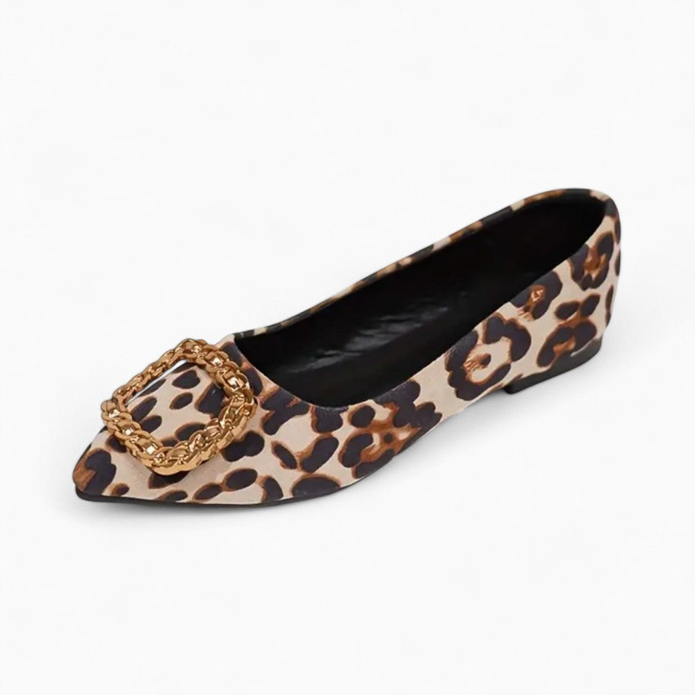 Mocassins Plats Avec Imprimé Léopard Boucle Dorée Femme