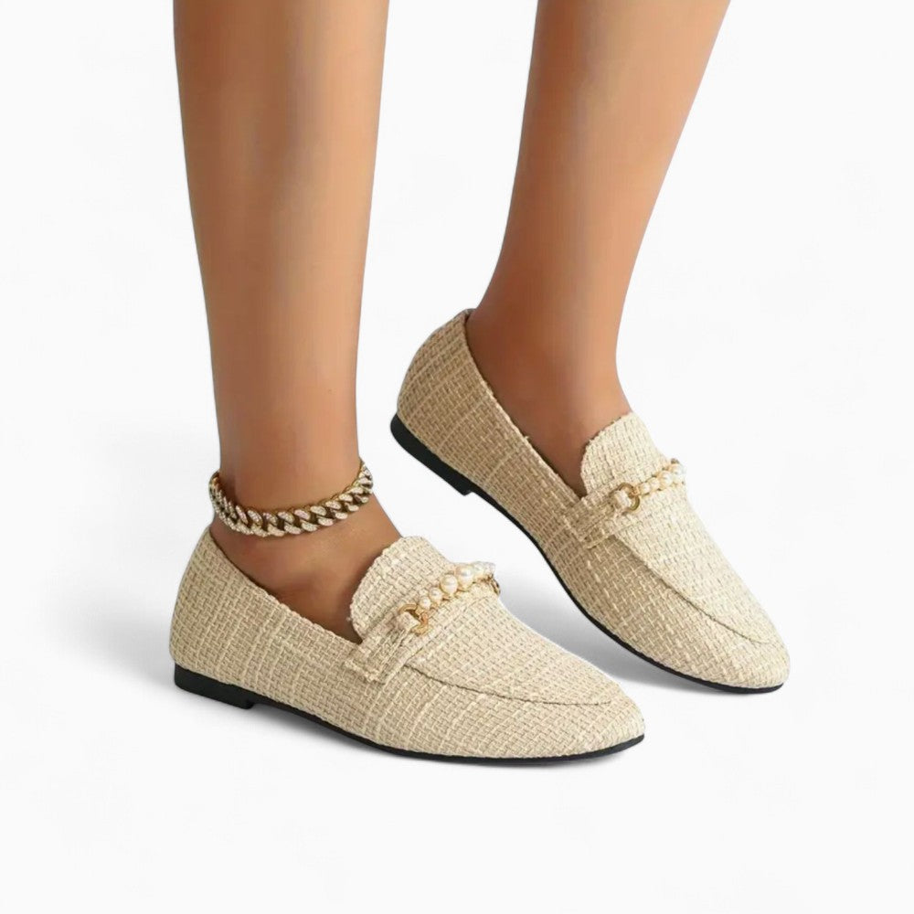Mocassins Plats Avec Perles Blanches Pour Femme