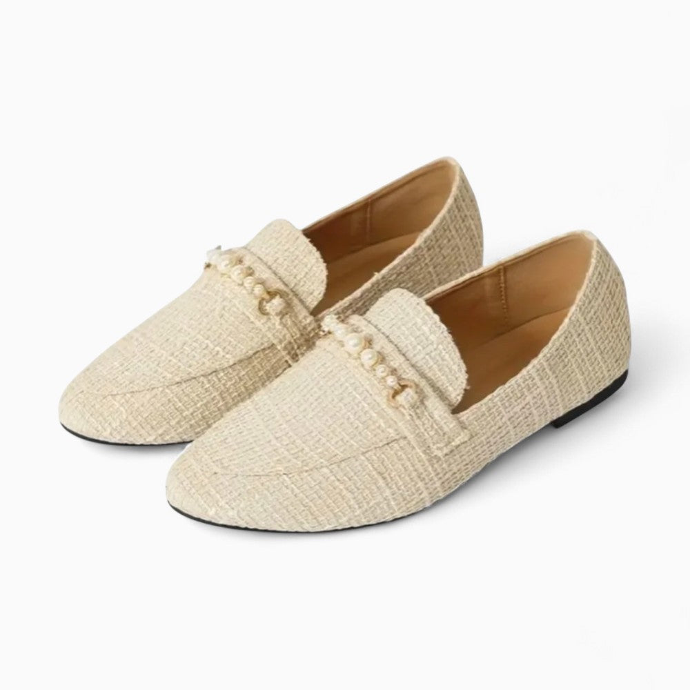 Mocassins Plats Avec Perles Blanches Pour Femme