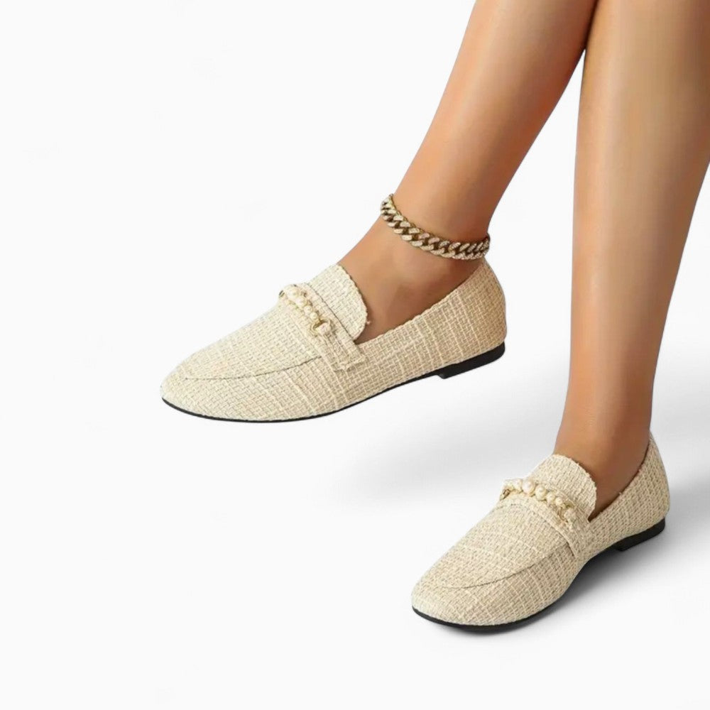 Mocassins Plats Avec Perles Blanches Pour Femme