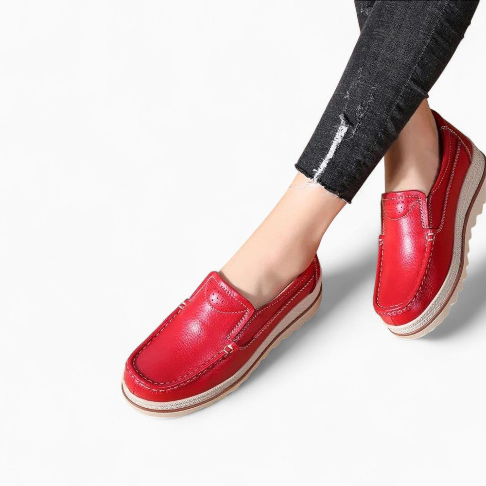 Mocassins Orthopédiques Rouges À Plateforme Pour Femme