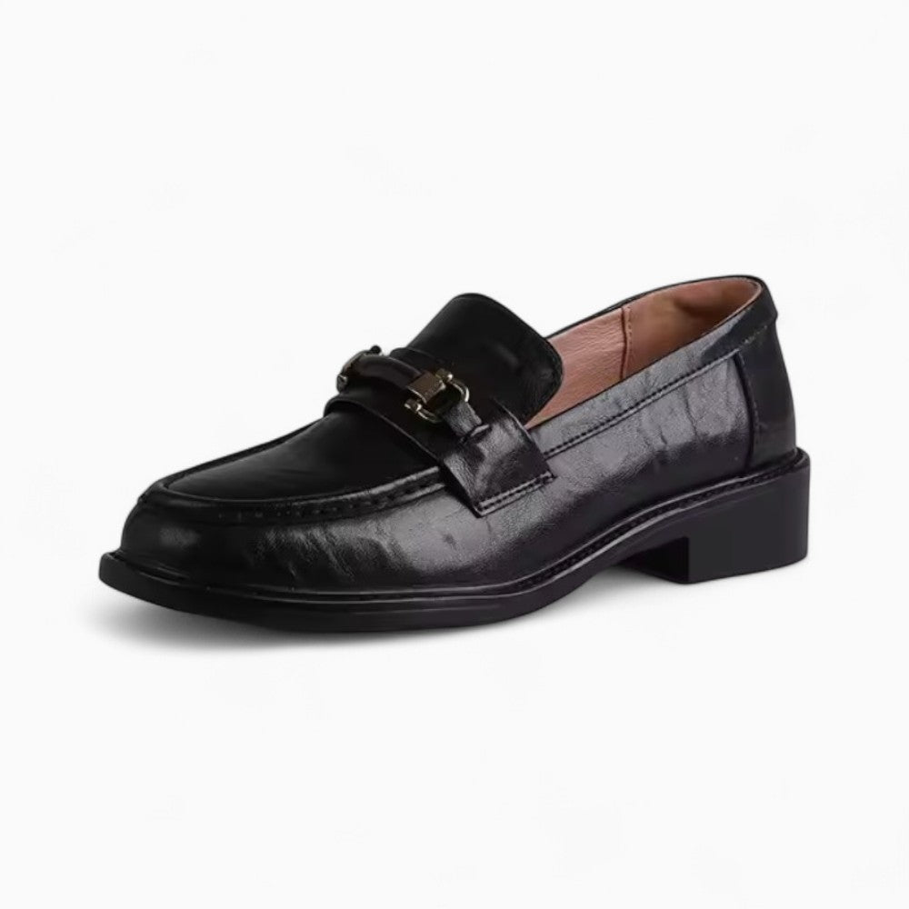 Mocassins Noirs À Talon Carré Avec Morsetti Simple Pour Femme