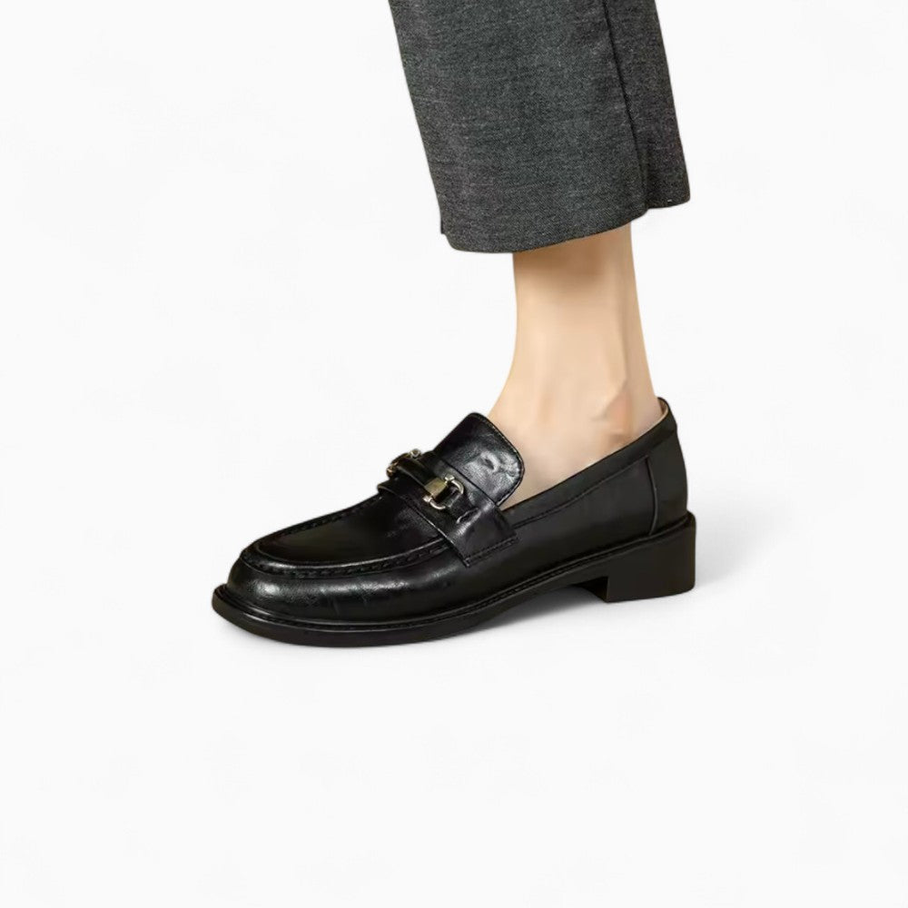 Mocassins Noirs À Talon Carré Avec Morsetti Simple Pour Femme
