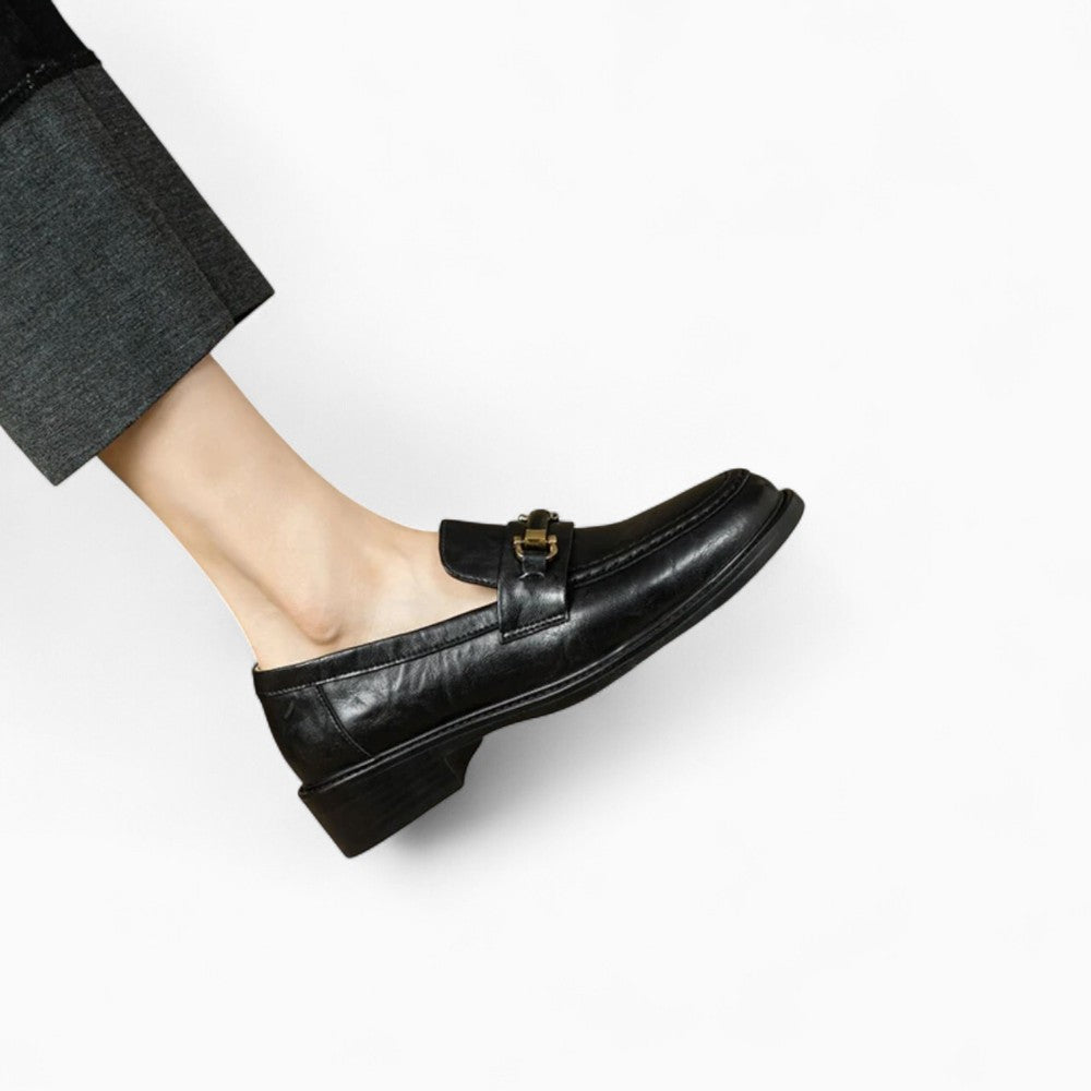 Mocassins Noirs À Talon Carré Avec Morsetti Simple Pour Femme