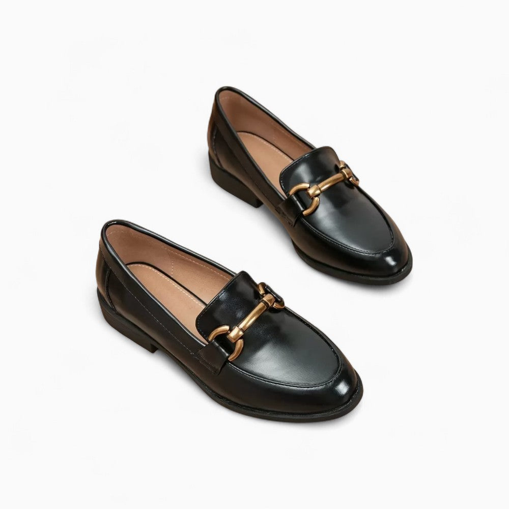 Mocassins Noirs En Cuir Verni À Talons Pour Femmes