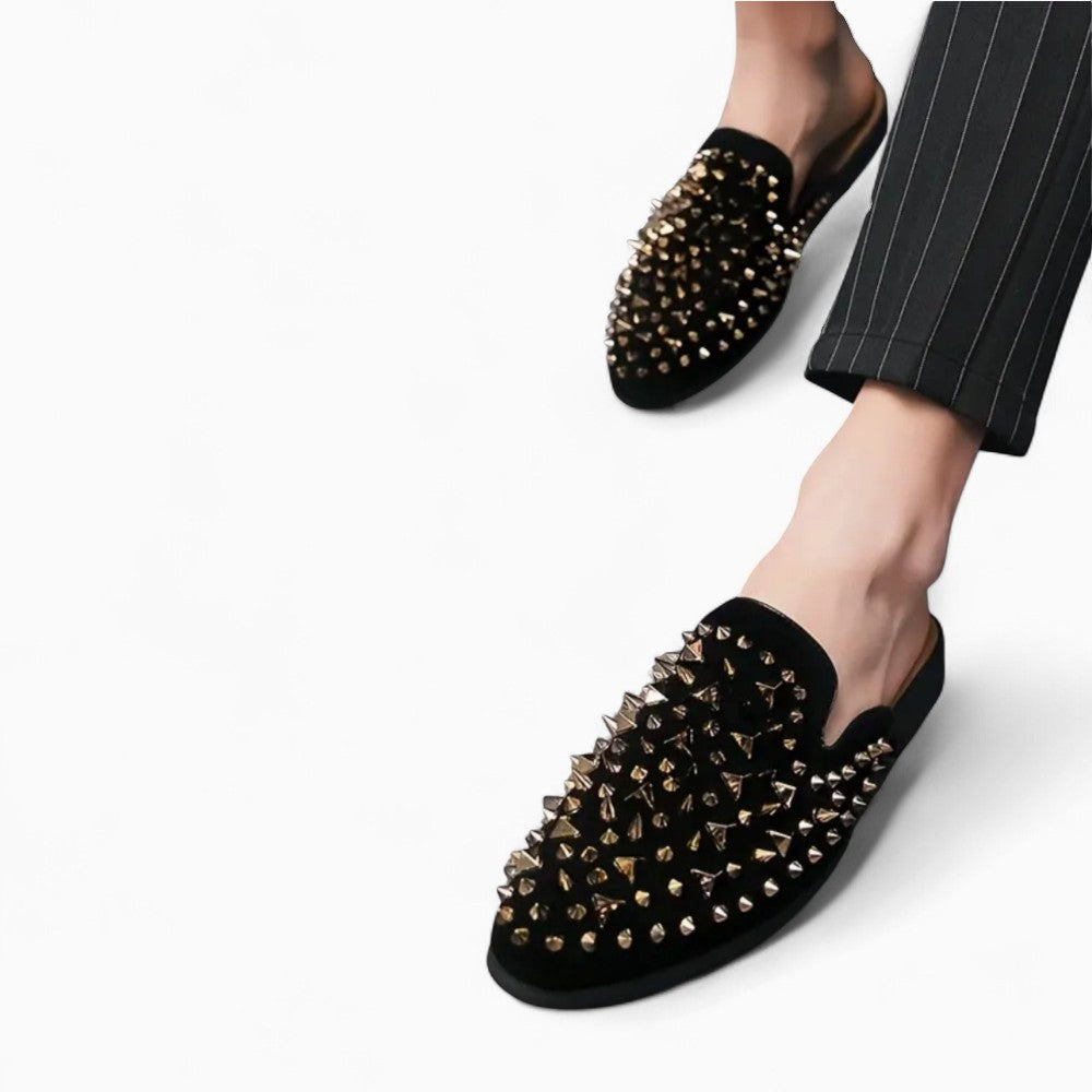 Mocassins Noirs En Strass Dorés Pour Hommes