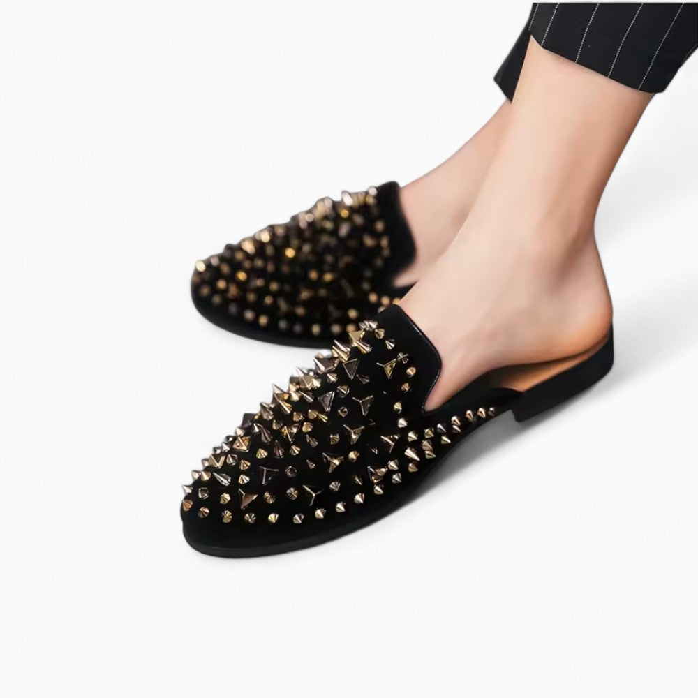 Mocassins Noirs En Strass Dorés Pour Hommes