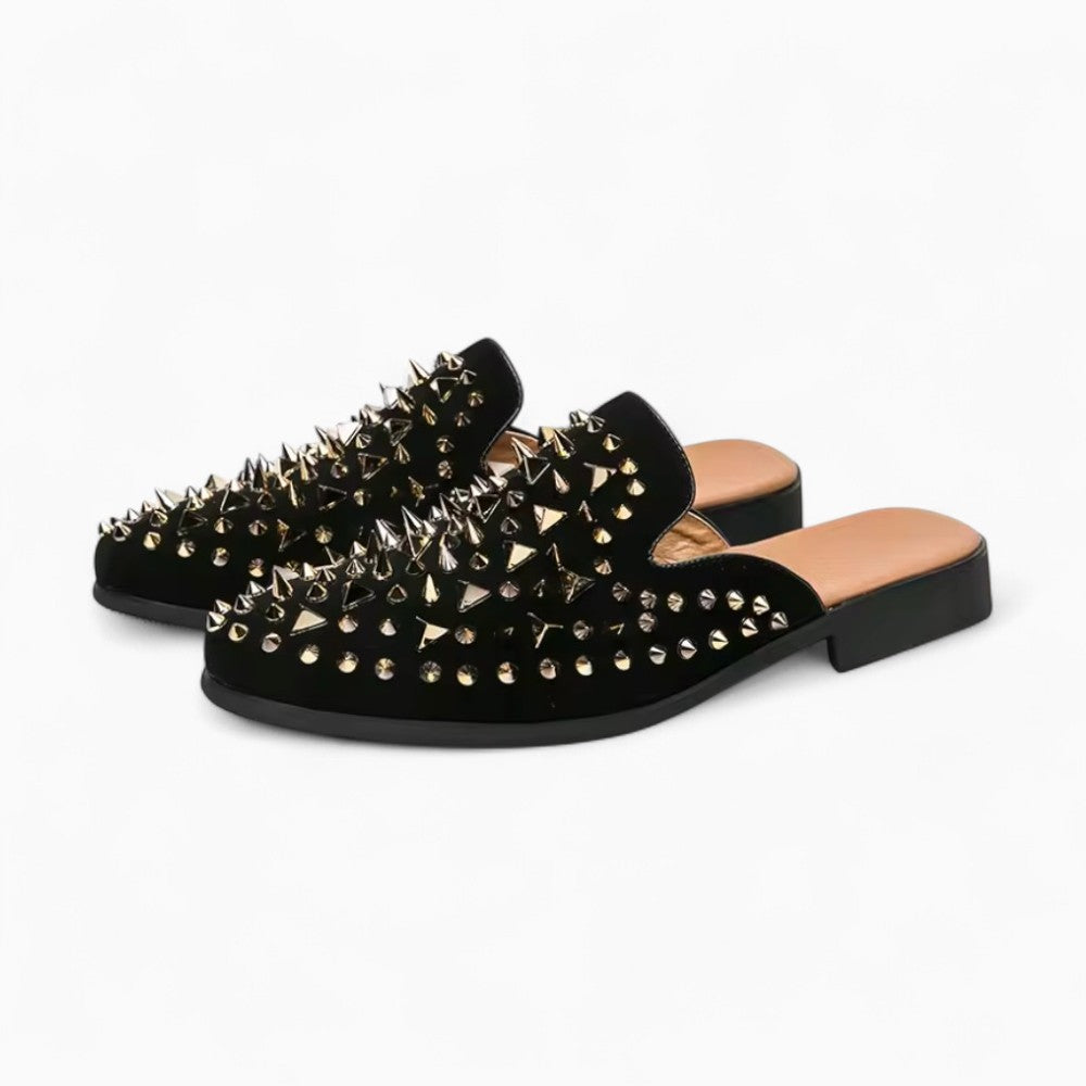 Mocassins Noirs En Strass Dorés Pour Hommes