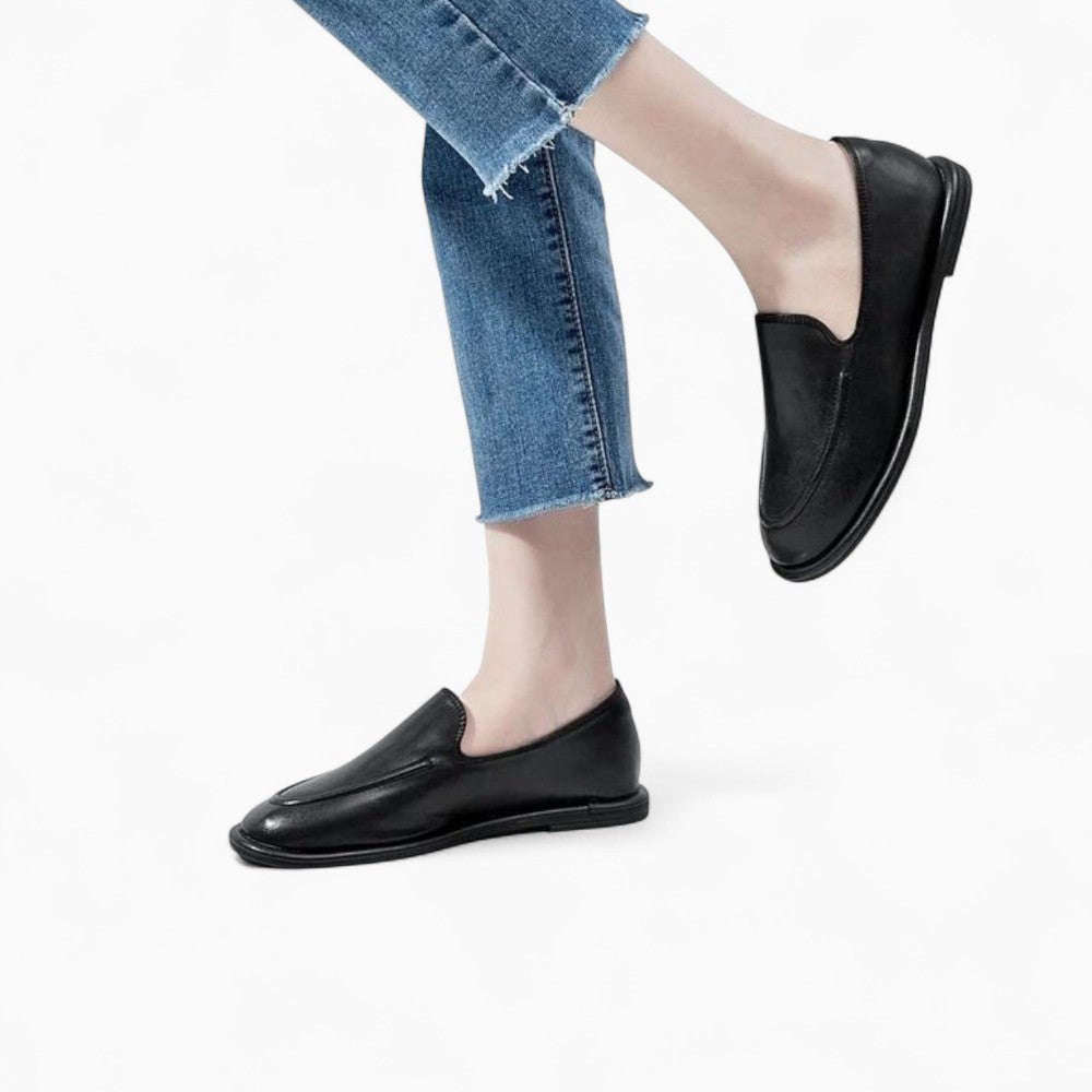 Mocassins Noirs Pour Femme En Cuir Véritable