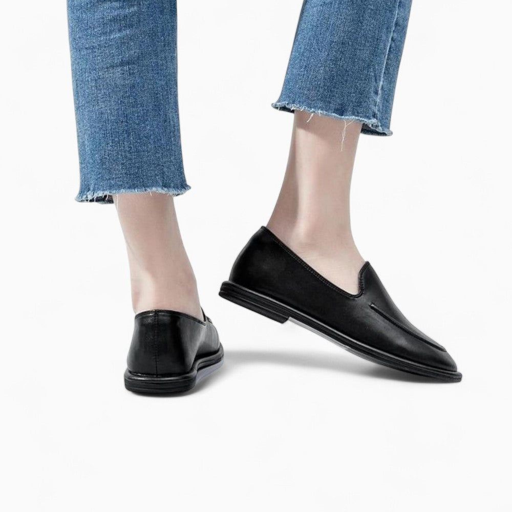 Mocassins Noirs Pour Femme En Cuir Véritable