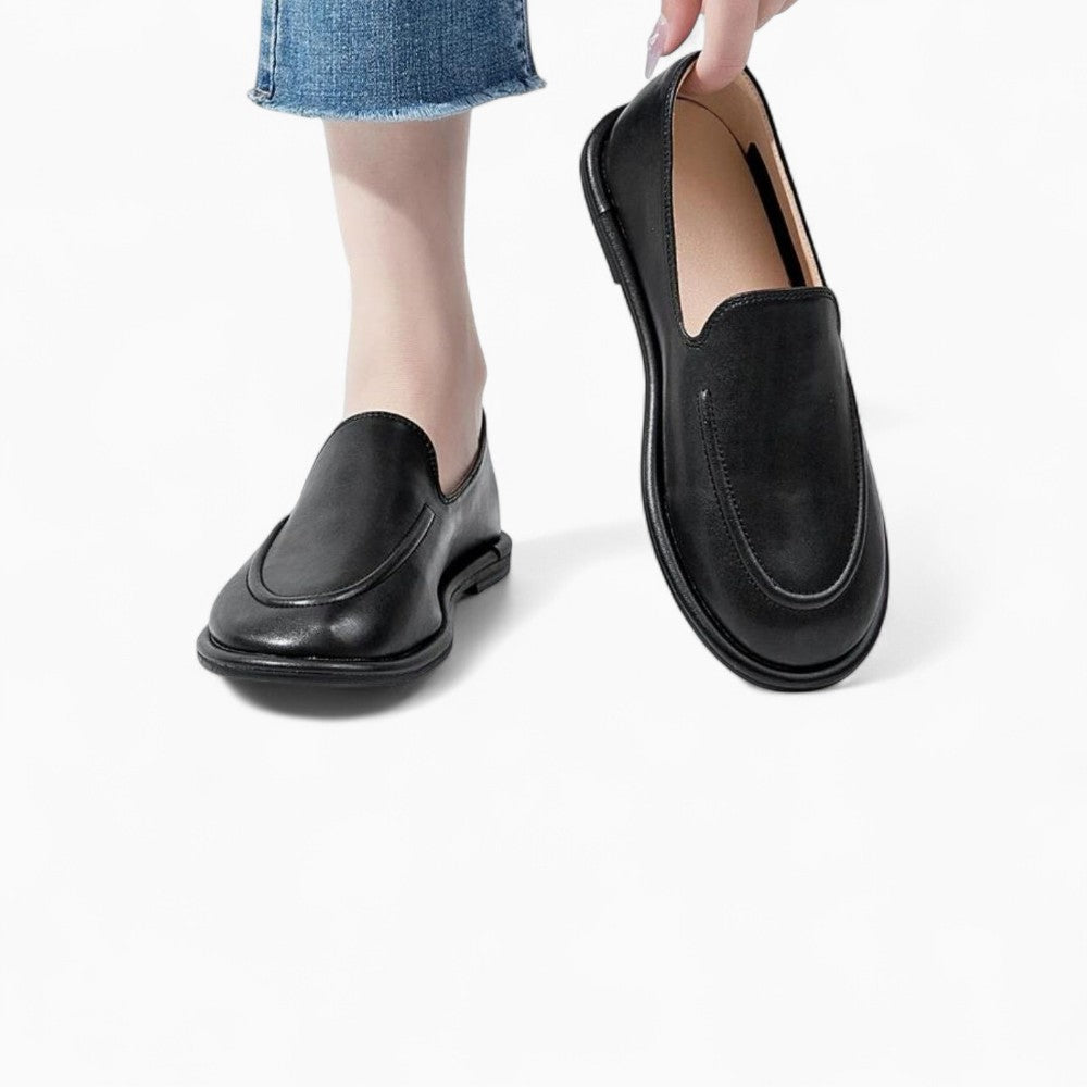 Mocassins Noirs Pour Femme En Cuir Véritable