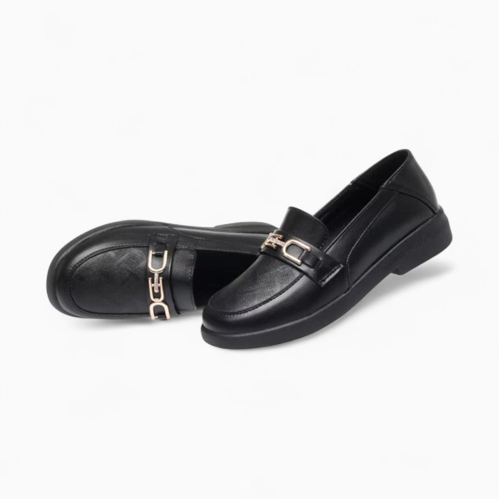 Mocassins Noirs À Semelle Épaisse Et Chaine Dorée Pour Femme