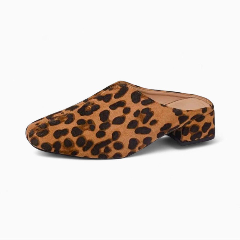 Mocassins Mules Sport En Toile Léopard Avec Semelle Épaisse