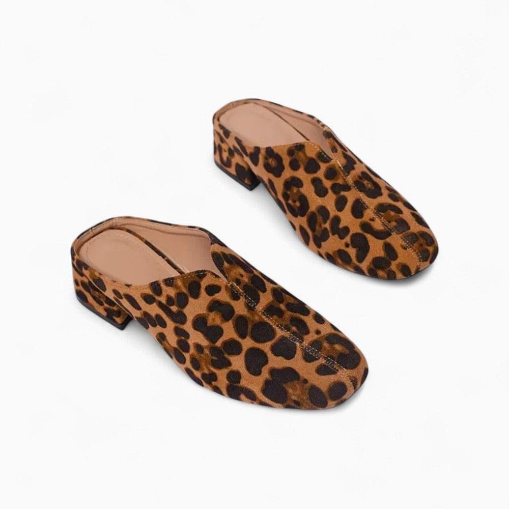 Mocassins Mules Sport En Toile Léopard Avec Semelle Épaisse