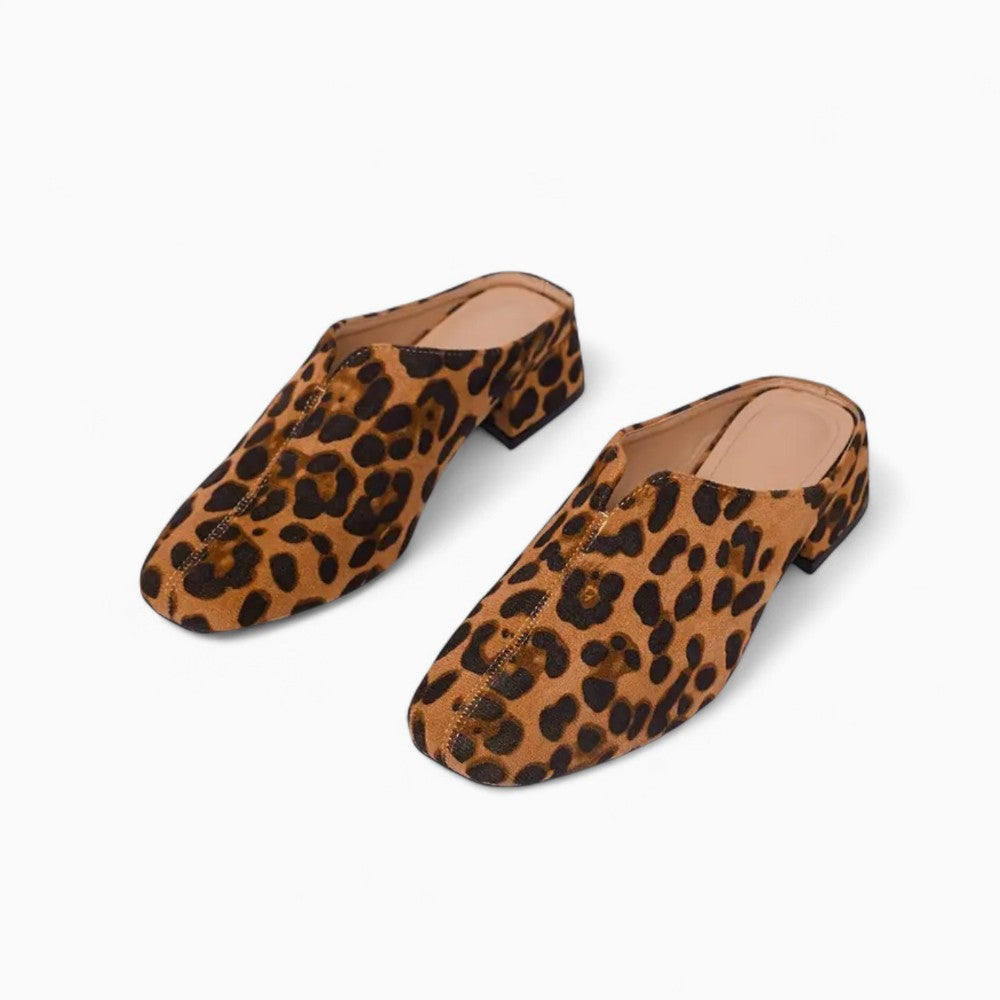 Mocassins Mules Sport En Toile Léopard Avec Semelle Épaisse