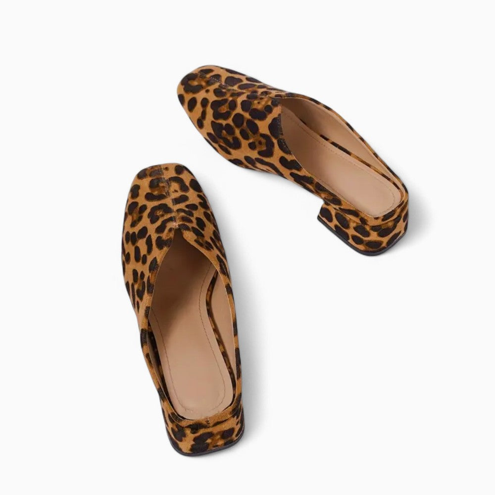 Mocassins Mules Sport En Toile Léopard Avec Semelle Épaisse