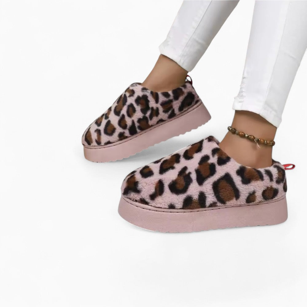 Mocassins Léopard Tendance Avec Semelle Épaisse Rose Pour Femme
