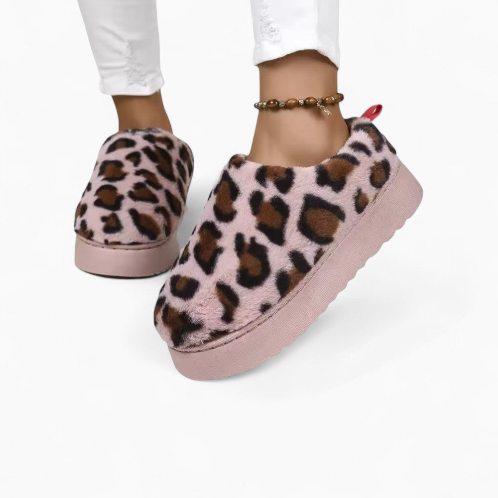 Mocassins Léopard Tendance Avec Semelle Épaisse Rose Pour Femme