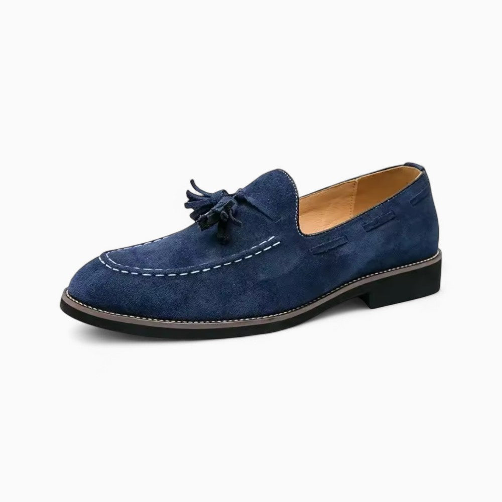 Mocassins Italiens Bleus Effet Daim Pour Homme