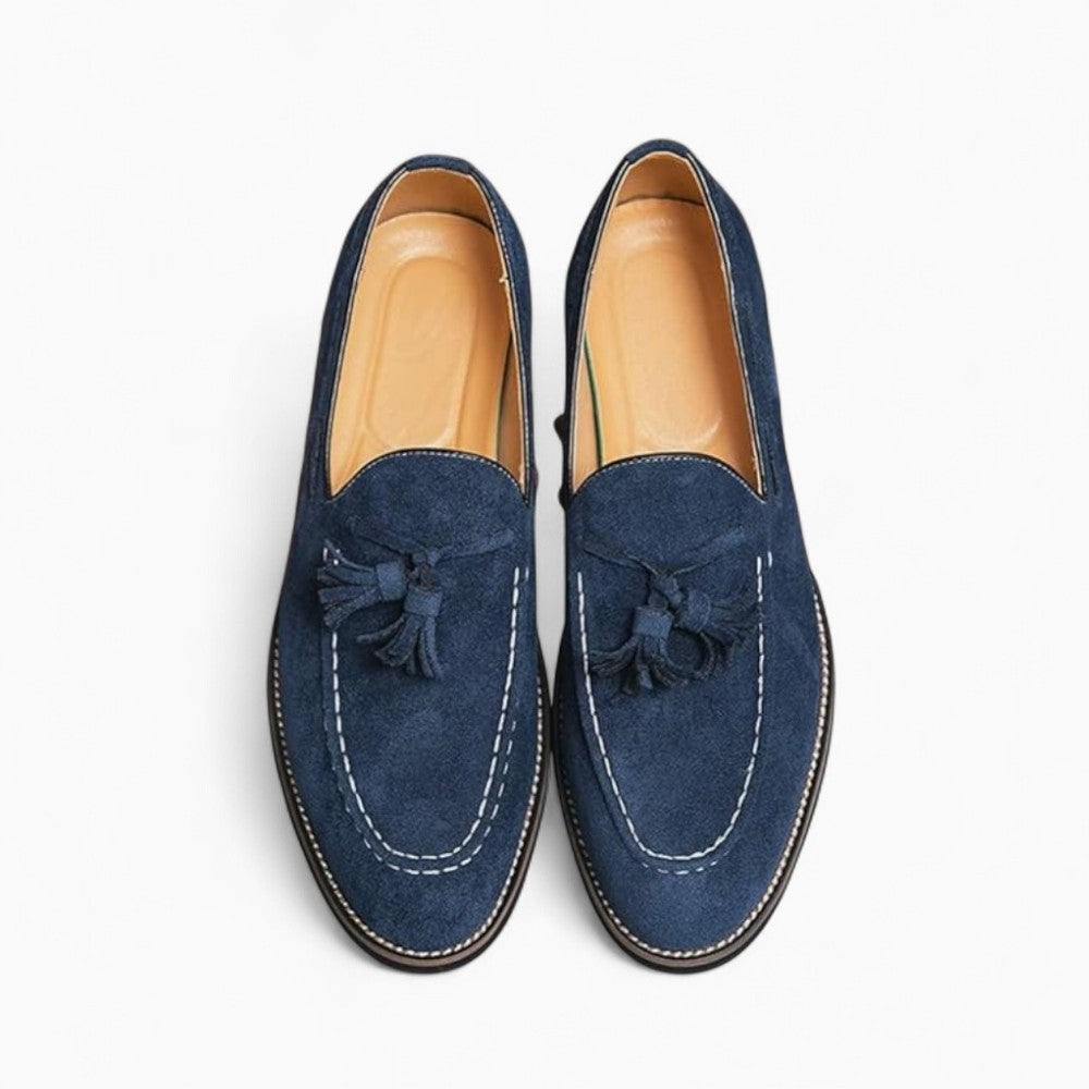 Mocassins Italiens Bleus Effet Daim Pour Homme