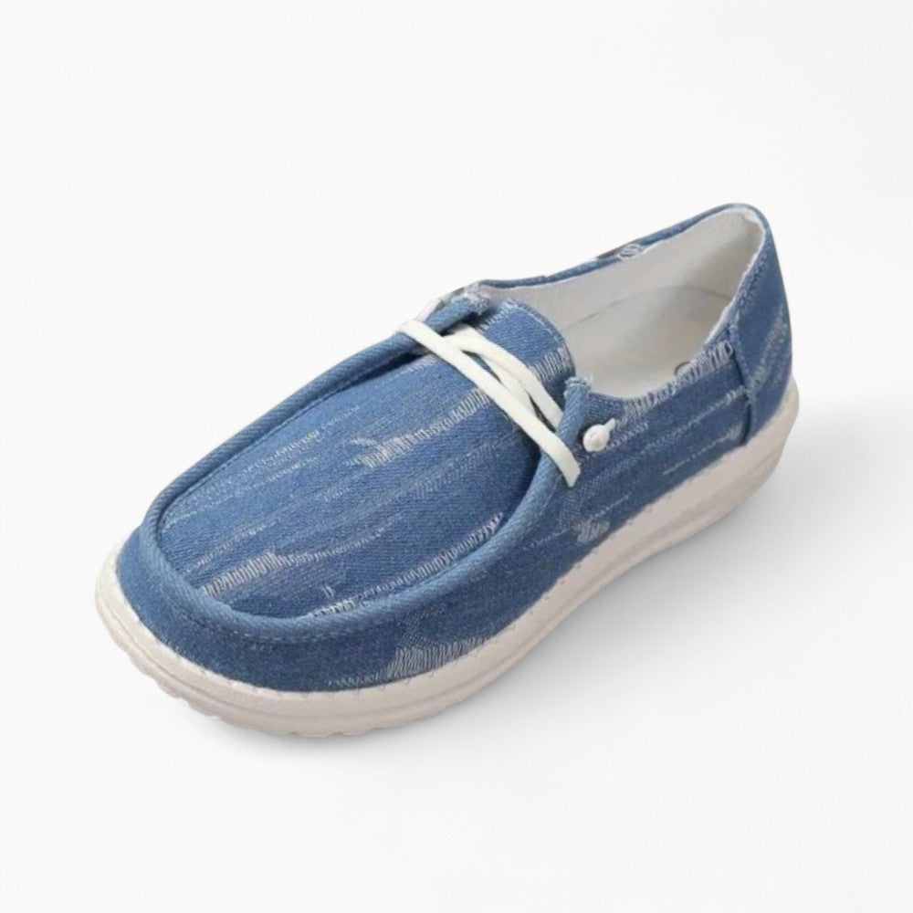 Mocassins En Jean Clair Délavé Et Déchiré