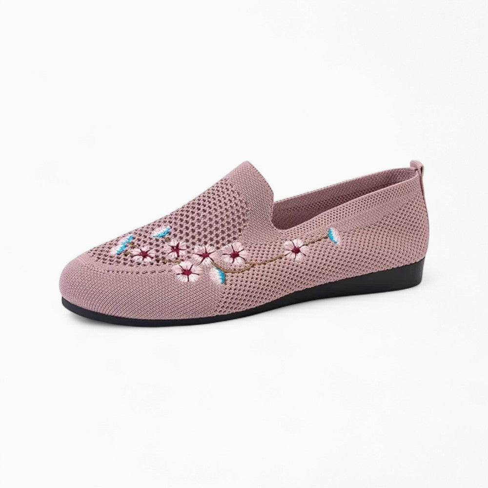Mocassins En Maille Respirante Tricotée Avec Broderie Fleurie