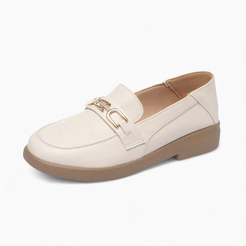 Mocassins Fins Avec Boucle En Métal Doré En Cuir Véritable