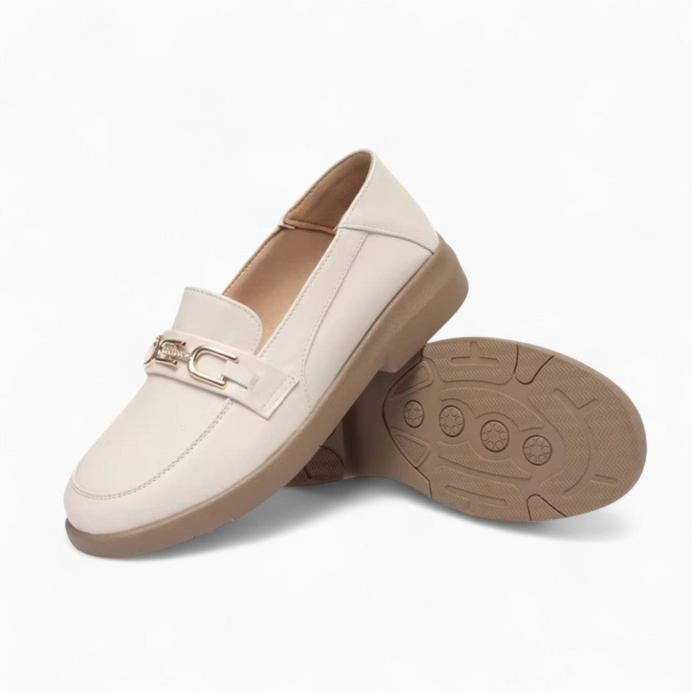 Mocassins Fins Avec Boucle En Métal Doré En Cuir Véritable