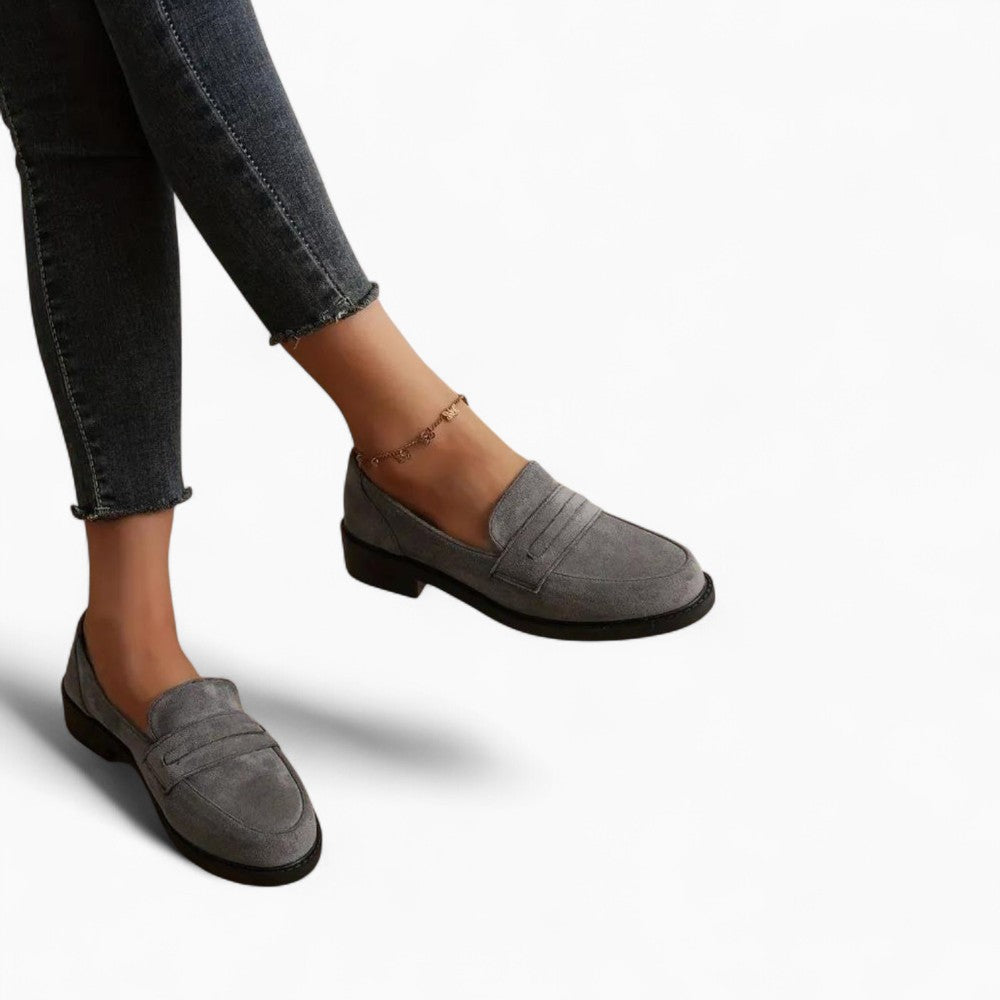 Mocassins Gris Pour Femme En Daim Véritable