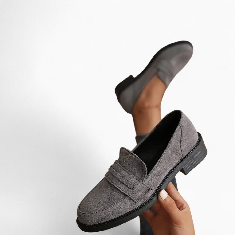 Mocassins Gris Pour Femme En Daim Véritable