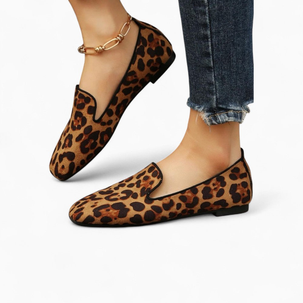 Mocassins Imprimé Léopard À Bout Carré Pour Femme