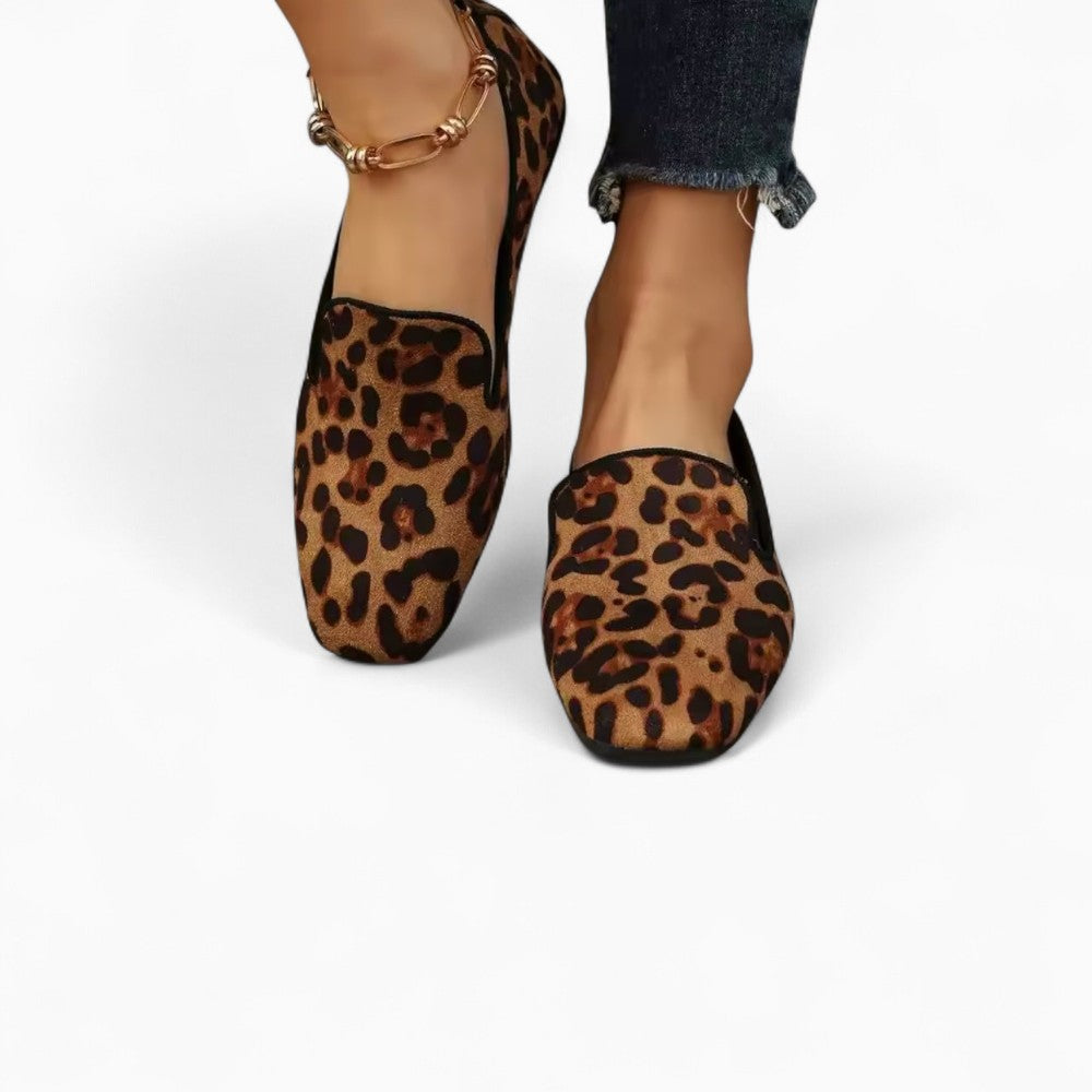 Mocassins Imprimé Léopard À Bout Carré Pour Femme