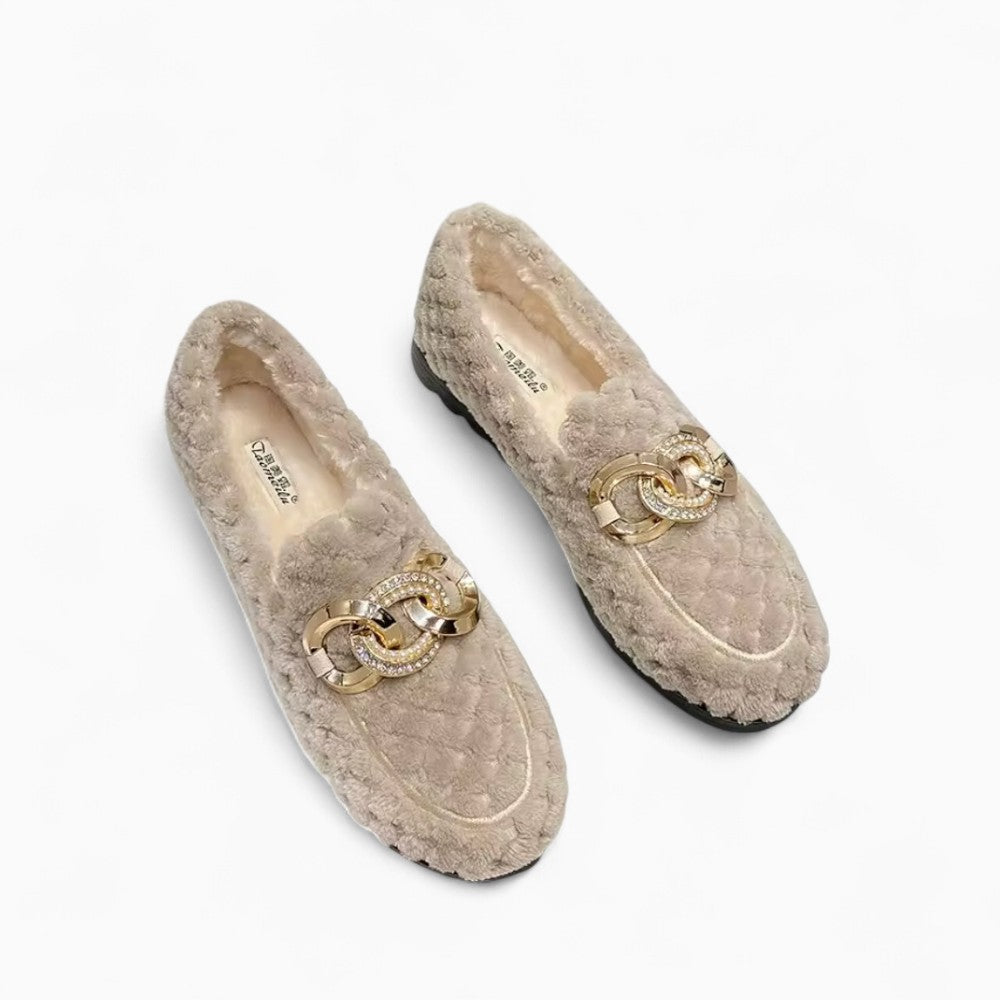 Mocassins En Fausse Laine Avec Une Chaine Pour Femmes