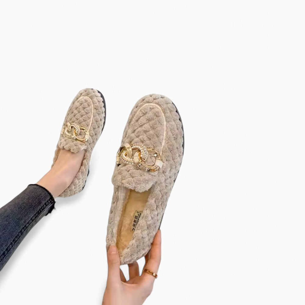Mocassins En Fausse Laine Avec Une Chaine Pour Femmes