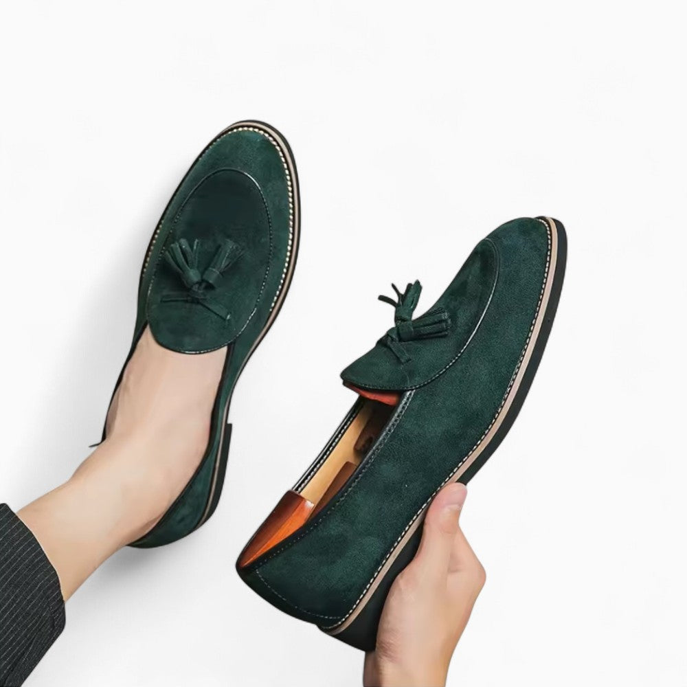 Mocassins En Daim Verts À Glands Pour Hommes