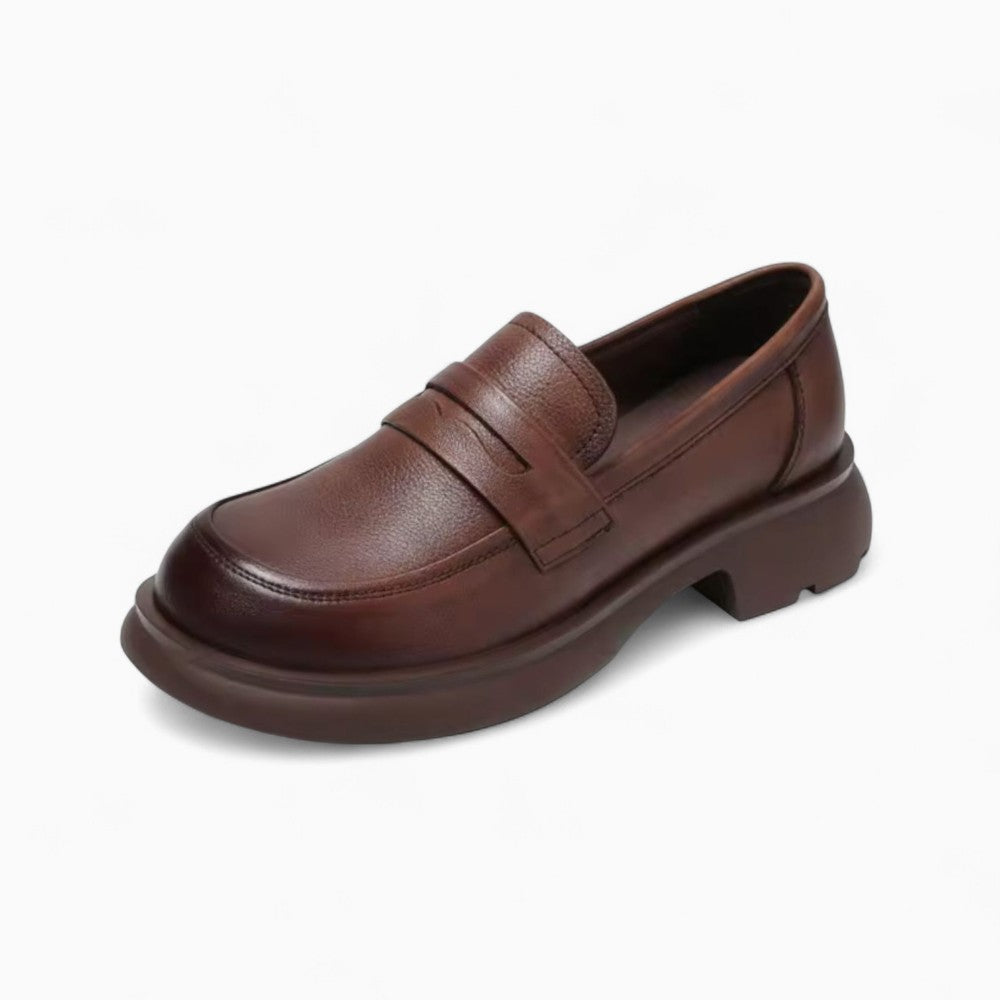 Mocassins En Cuir À Talon Et Semelle Épaisse Pour Femme